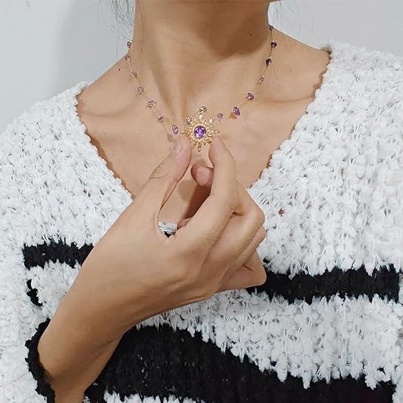 TACBSP Rapunz Sun Necklace for Women Tangled Necklace Sun Necklaces Opal Pendant Neckalces Healing Crystal Necklaces Christmas Trendy Jewelry - Image 2